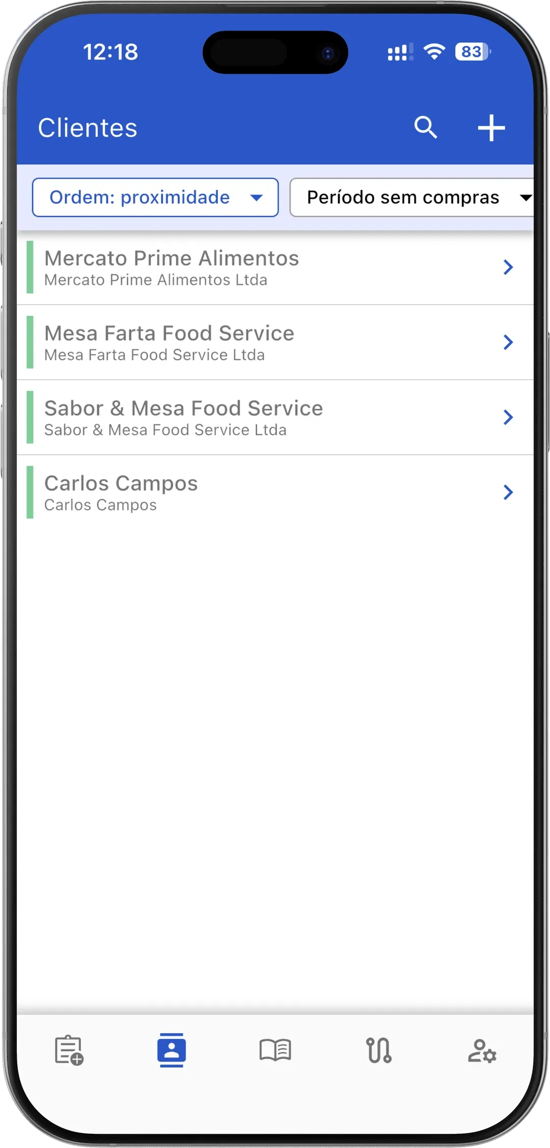 App VendasExternas — lista de clientes em campo