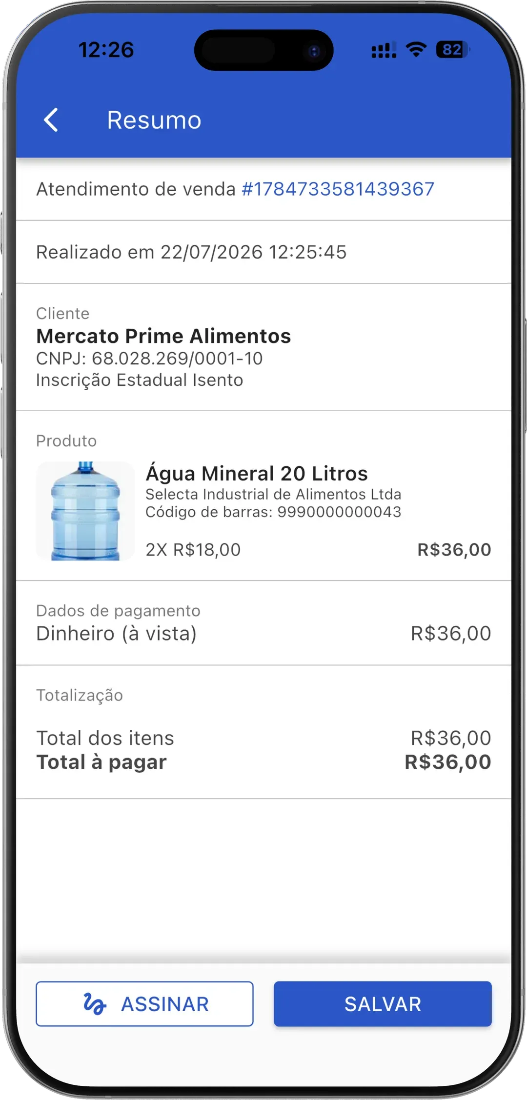 App VendasExternas — resumo do pedido